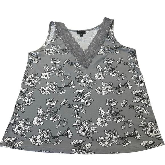 Tahari Gray Floral Print Camisole Sleep Top Lace Woman Size Medium Comfy Stretch - Picture 3 of 9